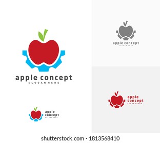 Apple Gear logo design vector template, Fruits Apple icon symbol