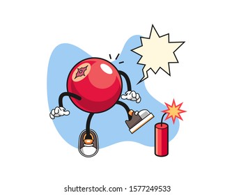 Apple get surprise firecrackers with speech bubble cartoon. Mascot Character vector.