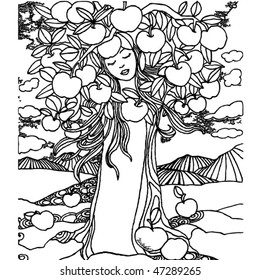 apple girl drawing