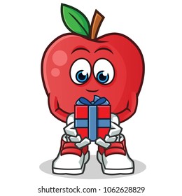 apple give a present mascot vector cartoon illustration