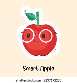 Apple con gafas, una linda pegatina plana de manzana inteligente 