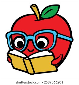 An apple with glasses reading a book