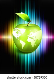Apple Globe on Abstract Spectrum Background Original Illustration