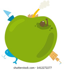 An apple as a globe. Vector illustration.