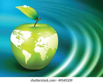 Apple Globes on Abstract Liquid Wave Background Original Vector Illustration