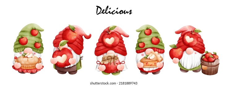 Apple gnome, fruit gnome banner. Vector illustration