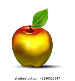 Apple. Gold. Close-up. Fruit. Food. Ripened product. Organic. White background. Can be used for collage in web design. 