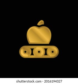 Apple gold plated metalic icon or logo vector