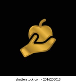 Apple gold plated metalic icon or logo vector