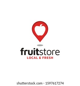 Apple GPS Pin Position, Local Fruit Market Store Navigation Map vector logo design