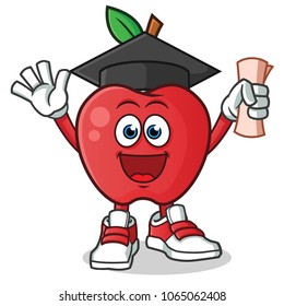 apple graduation mascot vector cartoon illustration