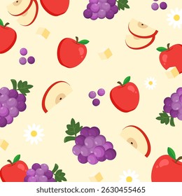 Apple and grape seamless pattern. delicious and healthy fruit illustration. Can be used for wallpaper, and fashion fabric