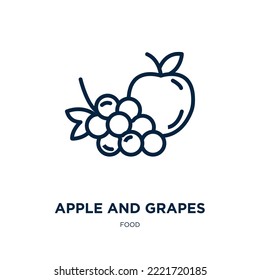 apple and grapes icon from food collection. Thin linear apple and grapes, apple, strawberry outline icon isolated on white background. Line vector apple and grapes sign, symbol for web and mobile