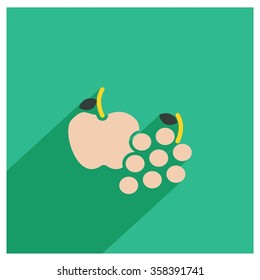 Apple Grapes Icon. long shadow icon