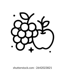 Apple and Grapes Still Life Line Art. Icon symbol illustration