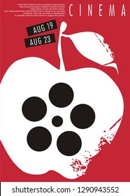 Apple graphic. Cinema poster. Movie flyer. Film event poster design on red background. Vector art.