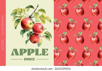 Design gráfico Apple com texto. Ilustração de estilo de aquarela