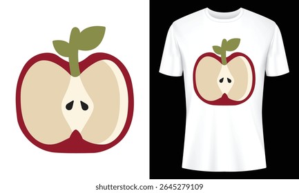 Apple graphic tee design illustration perfect for clothing brands, healthy eating campaigns, or autumn themes. Simple, stylish fruit artwork.