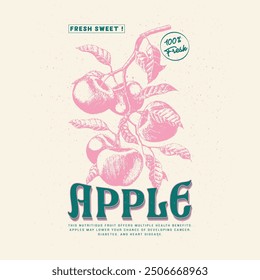 Apple graphic in vector, illustration for apple with slogan a to apple therapy, summer tropical fruits apple t-shirt design, poster design, vintage retro prints