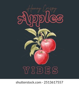 Gráfico de manzana en Vector, ilustración para manzana con eslogan a apple therapy, diseño de camiseta de manzana de frutas tropicales de verano, diseño de póster, estampados retro vintage