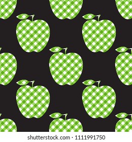 Apple green checkered abstract. Seamless pattern tile isolated on black background. Vector design texture.