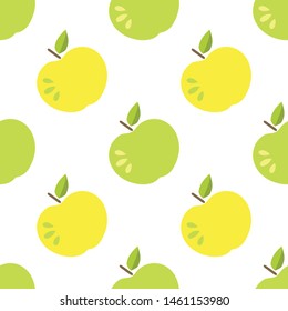 Apple green fruit seamless vector pattern cute children print. Can be used as print on a fabrics, wallpaper, covers and other.