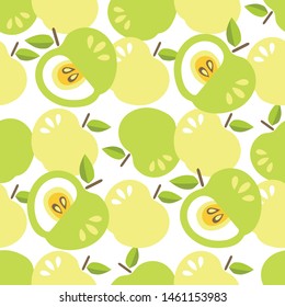 Apple green fruit seamless vector pattern cute children print. Can be used as print on a fabrics, wallpaper, covers and other.