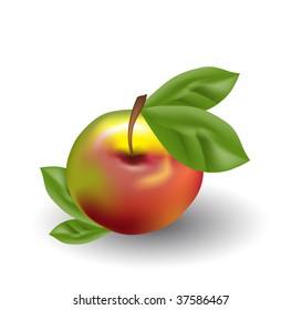 Apfel mit grünen Blättern