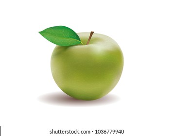 
Apple. Green apple. Apple on white background. Green apple with a leaf.