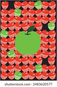 Apple, green apple, apple pattern, market poster, retro poster