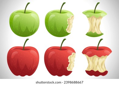 Colección de vectores Apple Green Red Apples Flat Design Illustration Set
