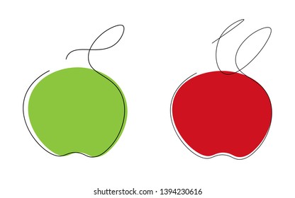 Apple green and red one line drawing vector illustration	