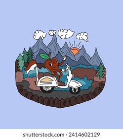 apple groovy ride his vespa for travelling nature landscape