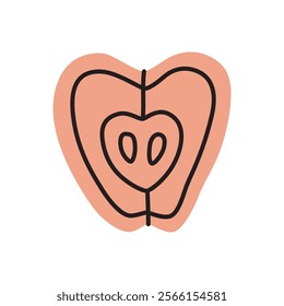 Apple half doodle icon hand drawn in a modern minimalistic style isolated on white background. Vector illustration