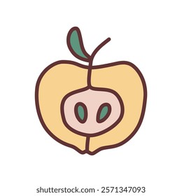 Apple half doodle icon hand drawn with thin line minimalistic style and colored