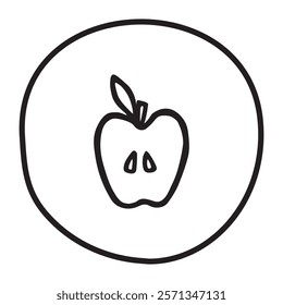 Apple half doodle icon hand drawn with black line in freehand style