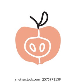 Apple half doodle icon hand drawn in a modern minimalistic style