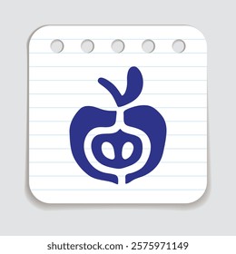 Apple half doodle icon hand drawn with blue pen on a notepaper