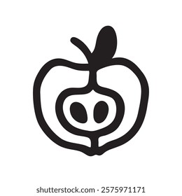 Apple half doodle icon hand drawn with black line in freehand style