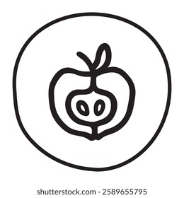 Apple half doodle icon hand drawn with black line in freehand style