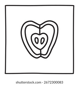 Manzana medio doodle icono dibujado a mano con línea delgada en estilo minimalista
