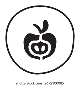 Apfelhälfte doodle Symbol handgezeichnet im flachen Stil