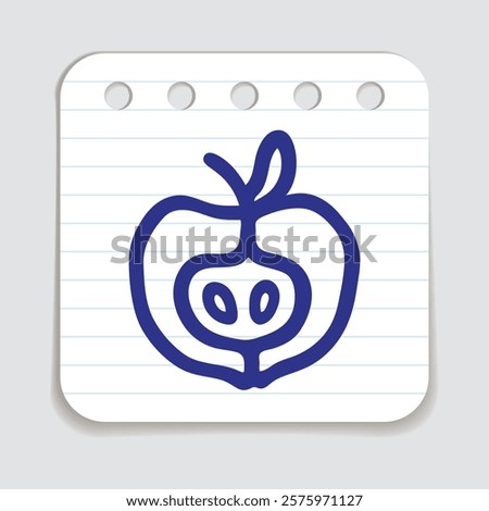 Apple half doodle icon hand drawn with blue pen on a notepaper