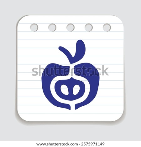 Apple half doodle icon hand drawn with blue pen on a notepaper