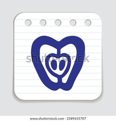 Apple half doodle icon hand drawn with blue pen on a notepaper