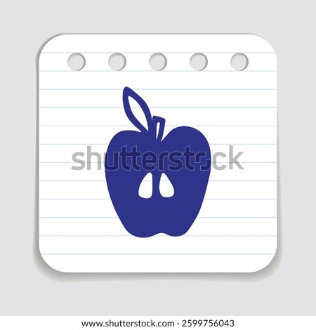 Apple half doodle icon hand drawn with blue pen on a notepaper