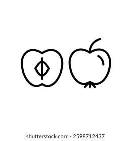 Apple with half. Groceries shopping, farmer market fresh green products. Pixel perfect, editable stroke vector icon