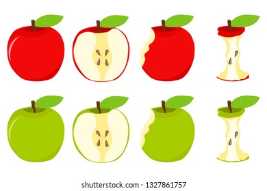 An apple, half an apple, a slice from an apple. Vector illustration, vector.