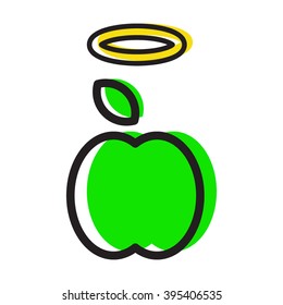 Apple with halo, holy apple flat vector icon design green, yellow, black colors on white background. Element for logo