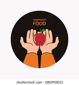 Apple in hand design vector illustration. Vegetarian Food icon concept